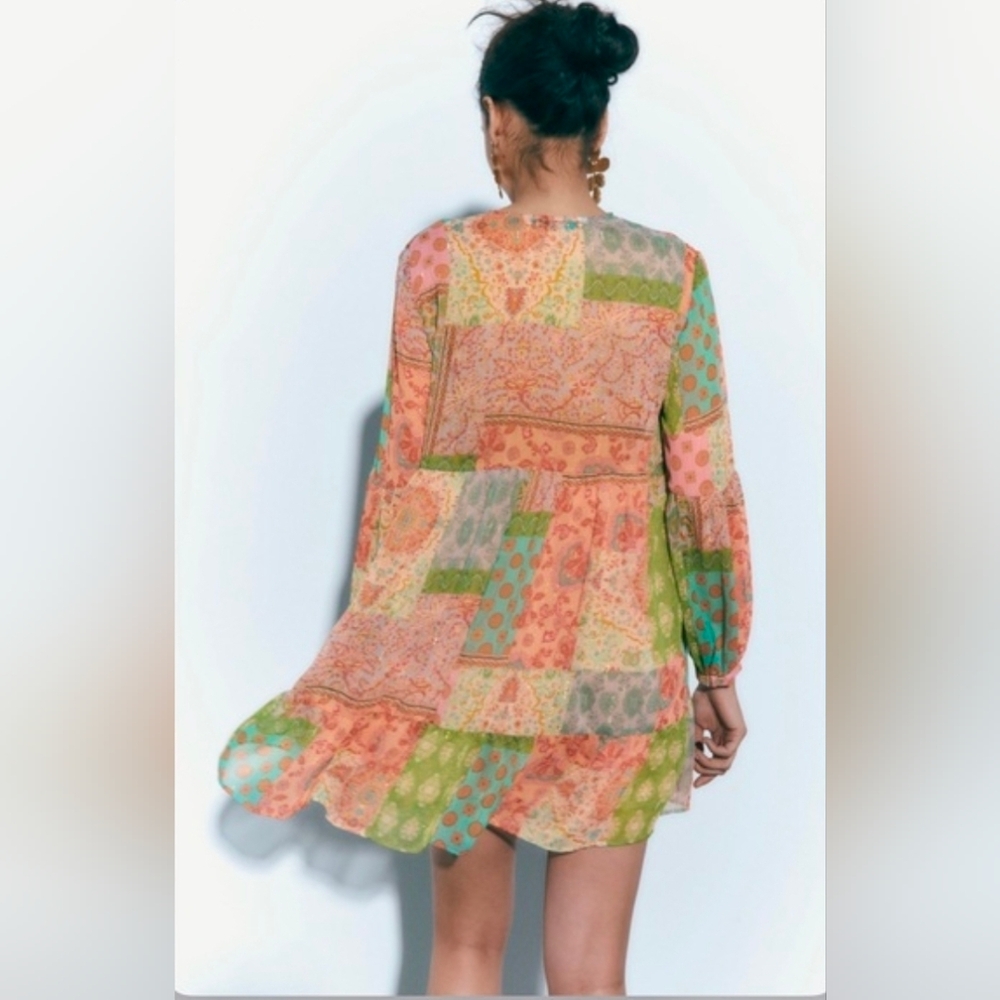 Zara Multicolor Patchwork Long Sleeve Boho Babydo… - image 6